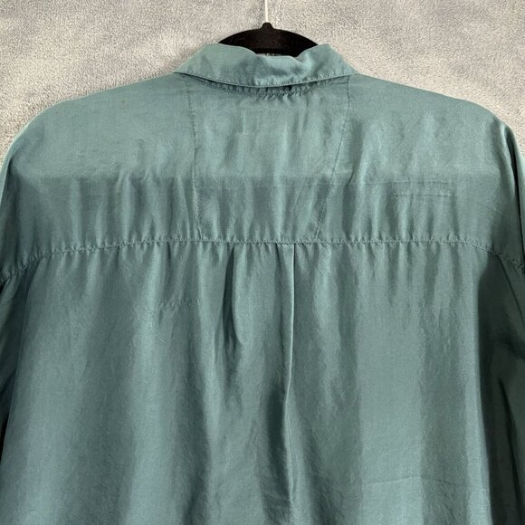 100% SILK Shirt Men Size M Green City Streets Button Down Short Sleeve 9-17 - Picture 4 of 13